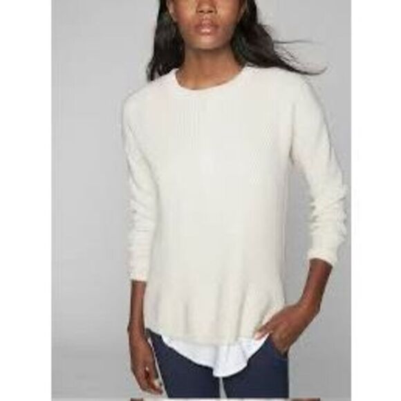 Athleta Merino Wool Blend Chunky Ribbed Cream Crewneck Women's Sweater Small - Picture 1 of 10